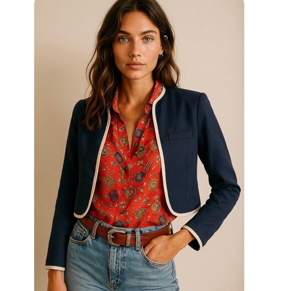 Vintage 80s 90s Union Made Navy Blue Linen Blend Classic Heritage Preppy Blazer - Picture 1 of 9